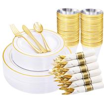 Conjunto de louças WELLIFE 210 peças de plástico dourado para 30 convidados