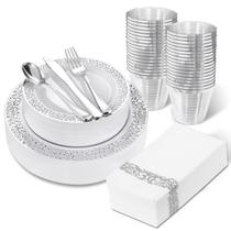 Conjunto de louças WELLIFE, plástico com aro prateado, 210 unidades
