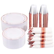 Conjunto de louças WELLIFE Rose Gold Plastic 350 peças para 50 convidados