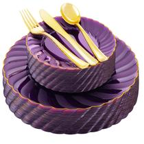 Conjunto de louças YOUBET, plástico roxo, 125 unidades com detalhes dourados