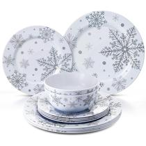 Conjunto de louças Ziliny Christmas Snowflake Melamine 12 unidades