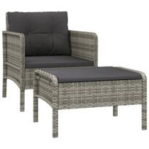 Conjunto de lounge ao ar livre vidaXL Grey Poly Rattan com cadeira e banquinho