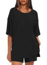 Conjunto de lounge Darong 9121 para mulheres Black Rayon/Spandex M