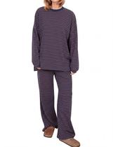 Conjunto de lounge de 2 peças Ardrem, pijama listrado, marrom e algodão Conjunto de lounge de 2 peças Ardrem, pijama listrado, marrom e algodão