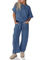 Conjunto de lounge de 2 peças Fisoew, blusa feminina de manga curta e calça