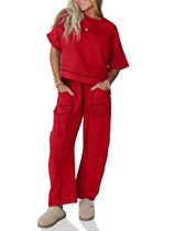 Conjunto de lounge de 2 peças Fisoew, blusa feminina de manga curta e calça Conjunto de lounge de 2 peças Fisoew, blusa feminina de manga curta e calça