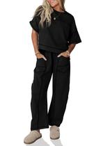 Conjunto de lounge de 2 peças Fisoew, blusa feminina de manga curta e calça