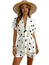Conjunto de lounge de 2 peças OCUH Polka Dot Kimono Top e shorts femininos Conjunto de lounge de 2 peças OCUH Polka Dot Kimono Top e shorts femininos