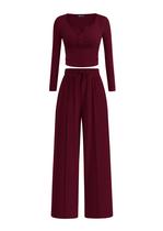 Conjunto de Lounge de Dois Peças PRETTYGARDEN Vinho Calça Pantalona L - L