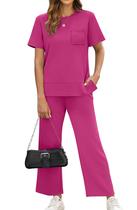 Conjunto de lounge de verão feminino OFEEFAN de duas peças rosa 3GG