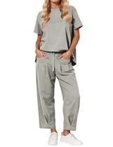 Conjunto de lounge de viagem de 2 peças, blusa feminina de manga curta Eutten