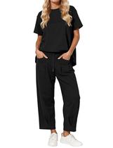 Conjunto de lounge de viagem de 2 peças, blusa feminina de manga curta Eutten