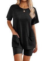 Conjunto de lounge Ekouaer 2025, roupas de verão com bolso para mulheres Conjunto de lounge Ekouaer 2025, roupas de verão com bolso para mulheres