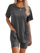 Conjunto de lounge Ekouaer 2025, roupas de verão com bolso para mulheres Conjunto de lounge Ekouaer 2025, roupas de verão com bolso para mulheres