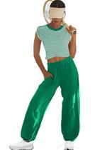 Conjunto de lounge feminino LAMISSCHE, manga curta, 2 peças, verde XS