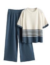 Conjunto de lounge feminino Motrend tricotado primavera verão azul marinho Conjunto de lounge feminino Motrend tricotado primavera verão azul marinho