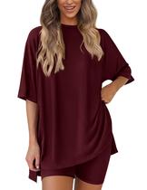 Conjunto de lounge feminino Outfit PRETTYGARDEN 2025 Summer Wine Red Conjunto de lounge feminino Outfit PRETTYGARDEN 2025 Summer Wine Red