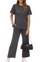 Conjunto de lounge feminino Outfit XIEERDUO, de verão, 2 peças, cinza escuro, S