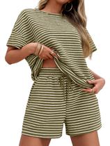 Conjunto de lounge feminino Tankaneo de 2 peças listrado verde militar Conjunto de lounge feminino Tankaneo de 2 peças listrado verde militar