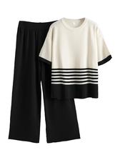 Conjunto de lounge Mostend feminino tricotado para primavera e verão, preto, tamanho M Conjunto de lounge Mostend feminino tricotado para primavera e verão, preto, tamanho M