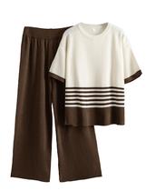 Conjunto de lounge Motrend feminino tricotado para primavera e verão, roupa de 2 peças Conjunto de lounge Motrend feminino tricotado para primavera e verão, roupa de 2 peças
