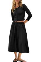Conjunto de lounge Panadila, cardigã feminino com botão canelado e saia Conjunto de lounge Panadila, cardigã feminino com botão canelado e saia