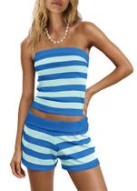 Conjunto de lounge Panadila, roupa feminina listrada de 2 peças, azul XS