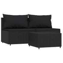 Conjunto de lounge para pátio ao ar livre vidaXL Black Poly Rattan de 3 peças
