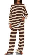 Conjunto de lounge SENSERISE, suéter grande, pijama listrado, marrom Conjunto de lounge SENSERISE, suéter grande, pijama listrado, marrom