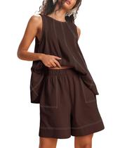 Conjunto de lounge Tomosc feminino casual de verão, 2 peças de café 18W