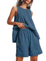 Conjunto de lounge Tomosc, roupas casuais de verão para mulheres, azul marinho