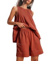 Conjunto de lounge Tomosc, roupas casuais de verão para mulheres, Rust XXL