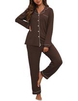Conjunto de lounge ZMJ Post Partum para mulheres, manga comprida, café S