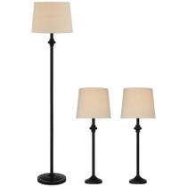 Conjunto de Luminárias Carter 360 Lighting 3 Peças com Abajur Preto e Cúpula Creme