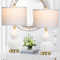 Conjunto de luminárias de mesa Rinweey de 2 cabaças duplas de cerâmica branca