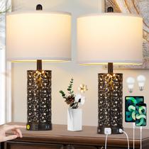 Conjunto de luminárias de mesa vintage Cinkeda com 2 tomadas USB rústicas Conjunto de luminárias de mesa vintage Cinkeda com 2 tomadas USB rústicas