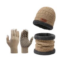 Conjunto de Luvas, Cachecol e Chapéu de Malha Quente para Inverno Masculino - À Prova de Vento Conjunto de Luvas, Cachecol e Chapéu de Malha Quente para Inverno Masculino - À Prova de Vento