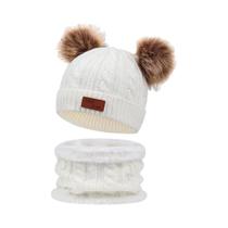 Conjunto de Luvas, Cachecol e Gorro de Malha para Crianças - Com Bola de Pele