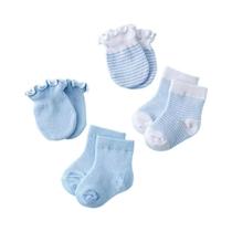 Conjunto De Luvas De Algodão Macio Com Babados Para Bebê Menina E Menino, Meias Listradas Elásticas