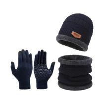 Conjunto De Luvas De Cachecol De Chapéu De Malha Quente De Inverno Masculino À Prova De Vento Para