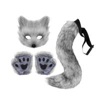 Conjunto De Luvas De Cauda De Máscara De Fantasia De Halloween De Raposas Para Cosplay Adereços De