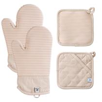 Conjunto de luvas de forno e porta-panelas, milkshake de silicone com nervuras Conjunto de luvas de forno e porta-panelas, milkshake de silicone com nervuras