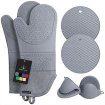 Conjunto de luvas de forno e porta-panelas Rorecay Silicone 500C Cinza Conjunto de luvas de forno e porta-panelas Rorecay Silicone 500C Cinza