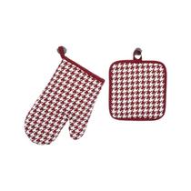 Conjunto de luvas de forno quadriculado de duas cores, vermelho resistente ao calor