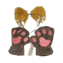 Conjunto De Luvas De Inverno Com Patas De Gato, Luvas Fofas De Desenho Animado Com Dedos Abertos E