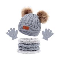 Conjunto De Luvas E Cachecol Para Bebês, Gorro De Malha Com Bola De Pele Para Meninas, Meninos,