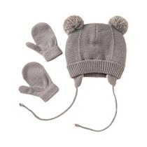 Conjunto De Luvas E Gorro De Tricô Para Bebês, Cor Sólida, Outono Inverno, Touca Infantil Para
