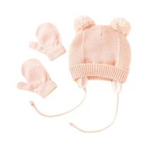 Conjunto De Luvas E Gorro De Tricô Para Bebês, Cor Sólida, Outono Inverno, Touca Infantil Para