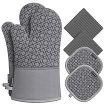 Conjunto de luvas e porta-panelas para forno de cozinha, 6 peças SHAWNTOO Grey