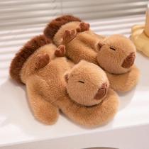 Conjunto De Luvas, Gorro E Cachecol De Pelúcia Quente E Macio Com Tema De Capivara E Pinguim Para Conjunto De Luvas, Gorro E Cachecol De Pelúcia Quente E Macio Com Tema De Capivara E Pinguim Para